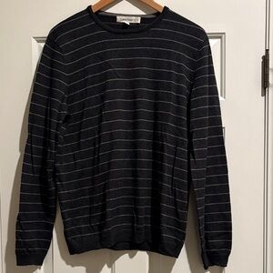 Calvin Klein Men's Dark Gray Striped Crewneck Sweater